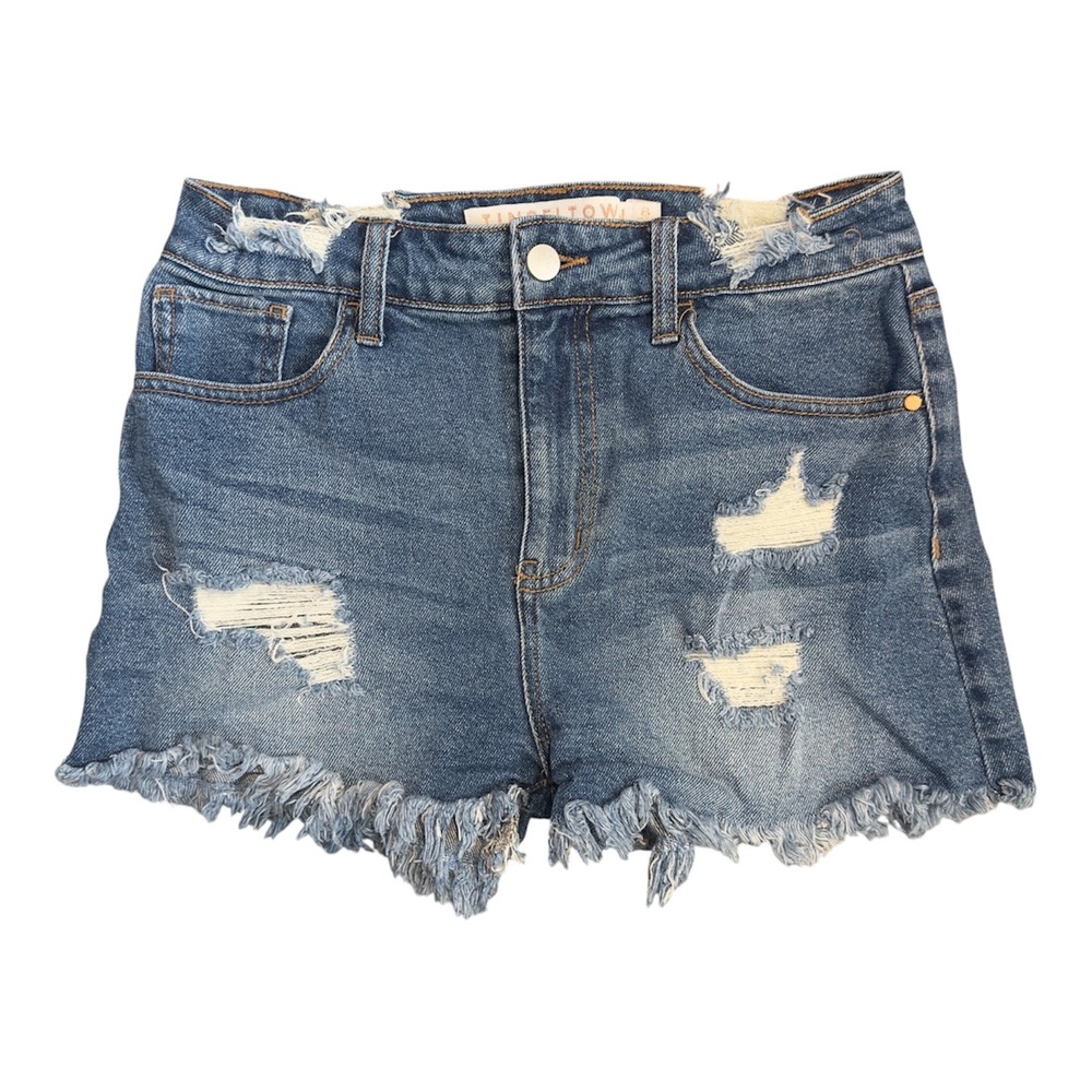 Tinseltown Womens Distressed Denim Shorts Medium Wash Cut Off Frayed Blue Size 8